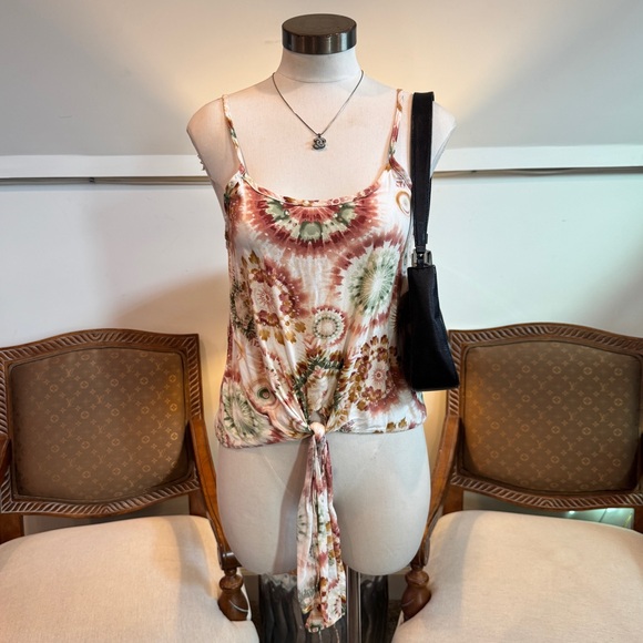 Vintage Tops - VTG Y2K Final Touch Floral Tie-Dye Tank Top with Tie-Front Detail